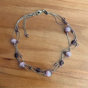 Three strand Lia Sophia silver tone and purple bead necklace